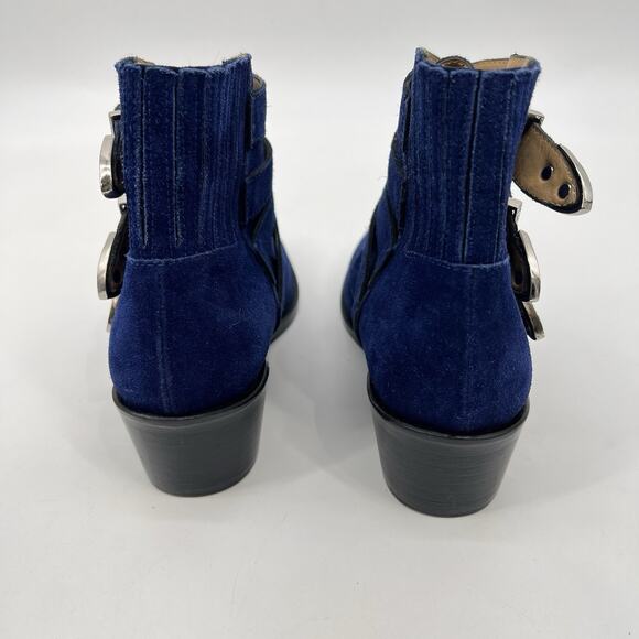 Toga Pulla Buckle Boots Western Boots Navy Blue Suede Ankle Boots 37 US 7 - Picture 5 of 11